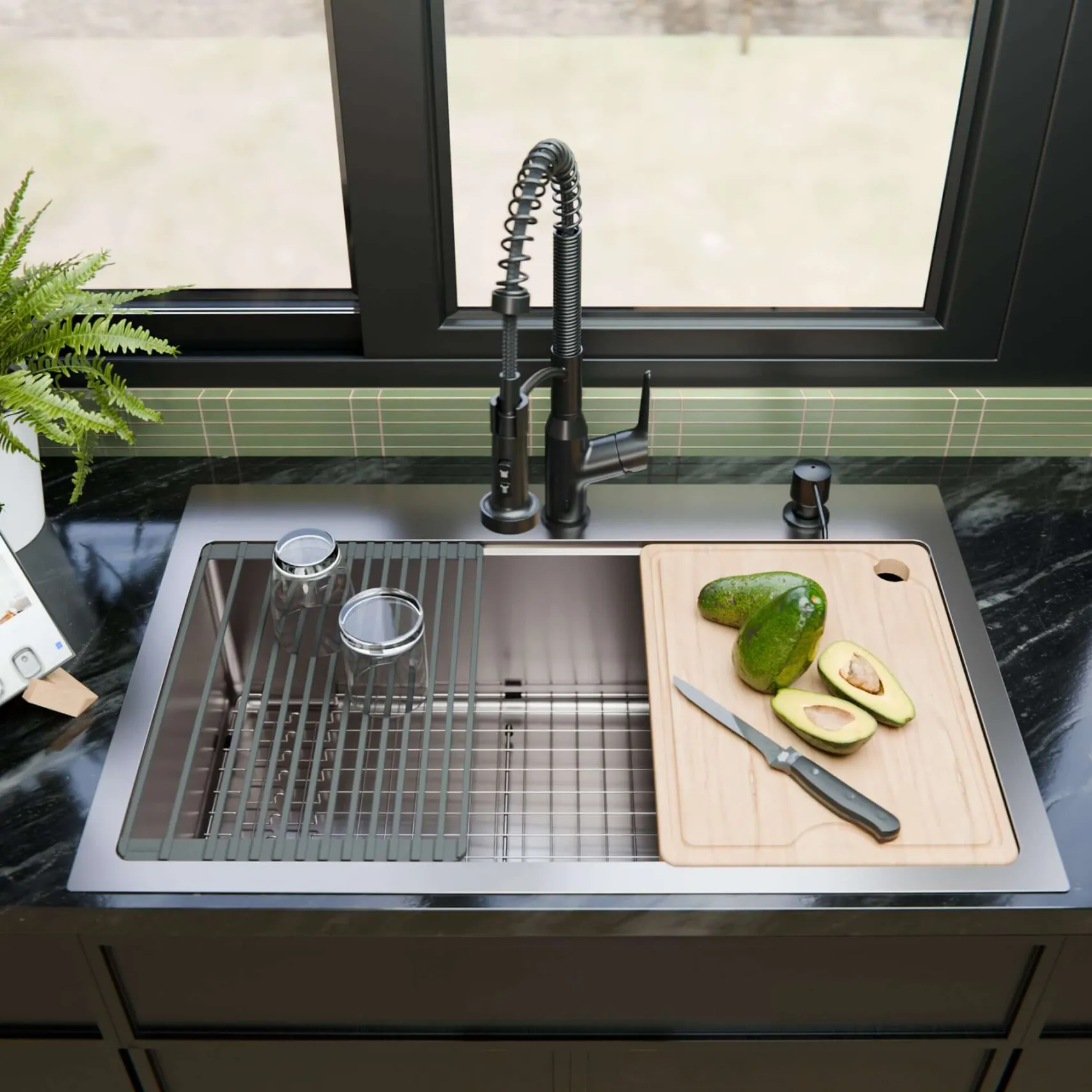 Karran Fusion 33" Drop In/Topmount Stainless Steel Workstation Kitchen Sink with Accessories, 16 Gauge, WSTMSB3333-PK1