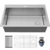 Karran Fusion 33" Drop In/Topmount Stainless Steel Kitchen Sink with Accessories, 16 Gauge, TMSB3331-PK1