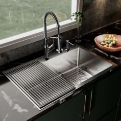 Karran Fusion 33" Drop In/Topmount Stainless Steel Kitchen Sink with Accessories, 16 Gauge, TMSB3331-PK1