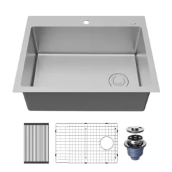 Karran Fusion 28" Drop In/Topmount Stainless Steel Kitchen Sink with Accessories, 16 Gauge, TMSB2831-PK1