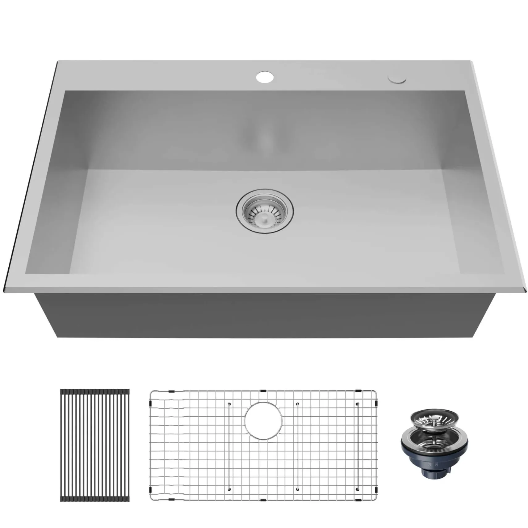 Karran Fusion 33" Drop In/Topmount Stainless Steel ADA Kitchen Sink with Accessories, 18 Gauge, TMSB3320-PK1