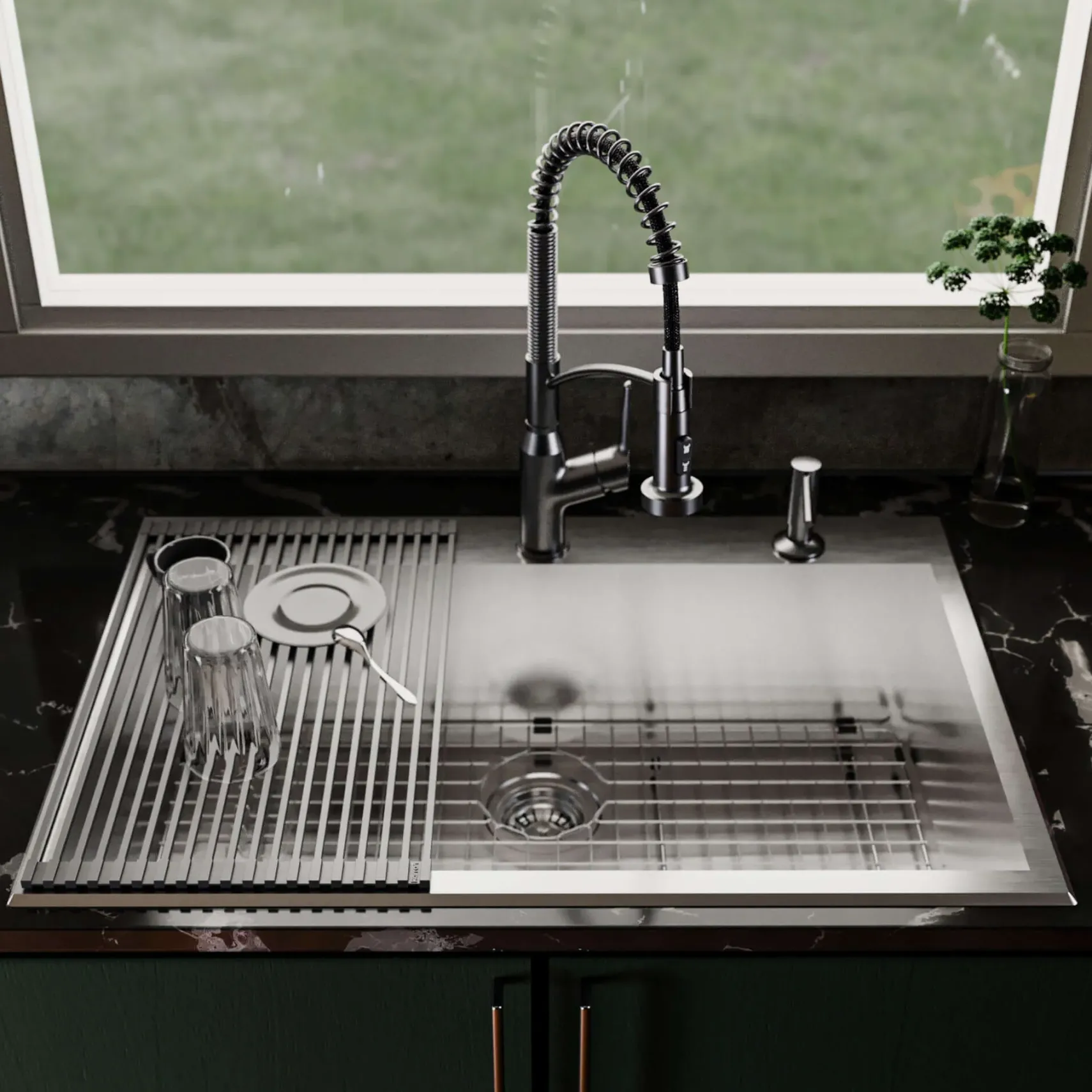 Karran Fusion 33" Drop In/Topmount Stainless Steel ADA Kitchen Sink with Accessories, 18 Gauge, TMSB3320-PK1