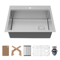 Karran Fusion 28" Drop In/Topmount Stainless Steel Workstation Kitchen Sink with Accessories, 16 Gauge, WSTMSB2833-PK1