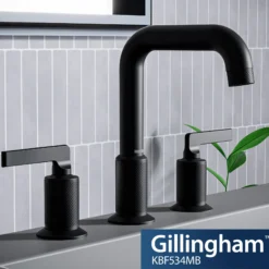 Karran Gillingham 1.2 GPM Double Lever Handle Lead-free Brass ADA Bathroom Faucet, Widespread, Matte Black, KBF534MB