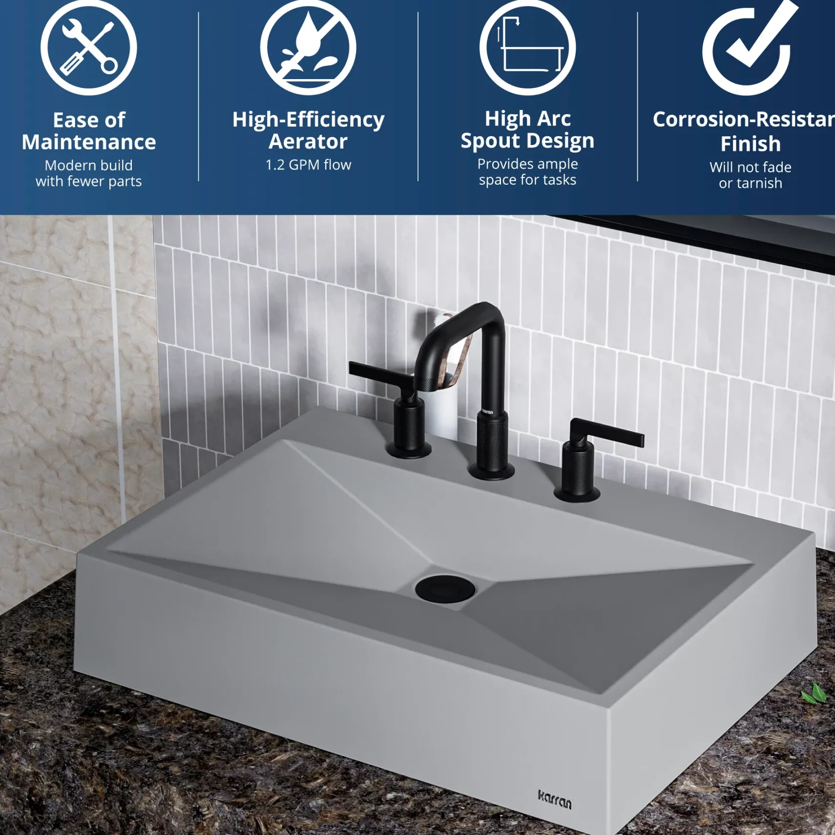 Karran Gillingham 1.2 GPM Double Lever Handle Lead-free Brass ADA Bathroom Faucet, Widespread, Matte Black, KBF534MB