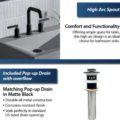 Karran Gillingham 1.2 GPM Double Lever Handle Lead-free Brass ADA Bathroom Faucet, Widespread, Matte Black, KBF534MB
