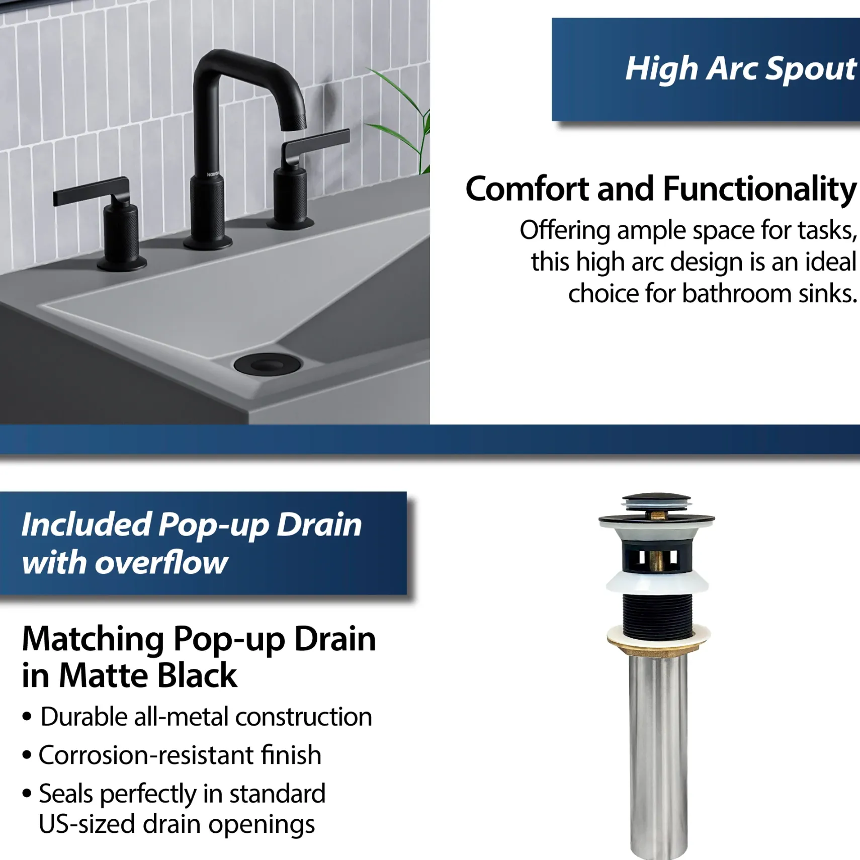 Karran Gillingham 1.2 GPM Double Lever Handle Lead-free Brass ADA Bathroom Faucet, Widespread, Matte Black, KBF534MB