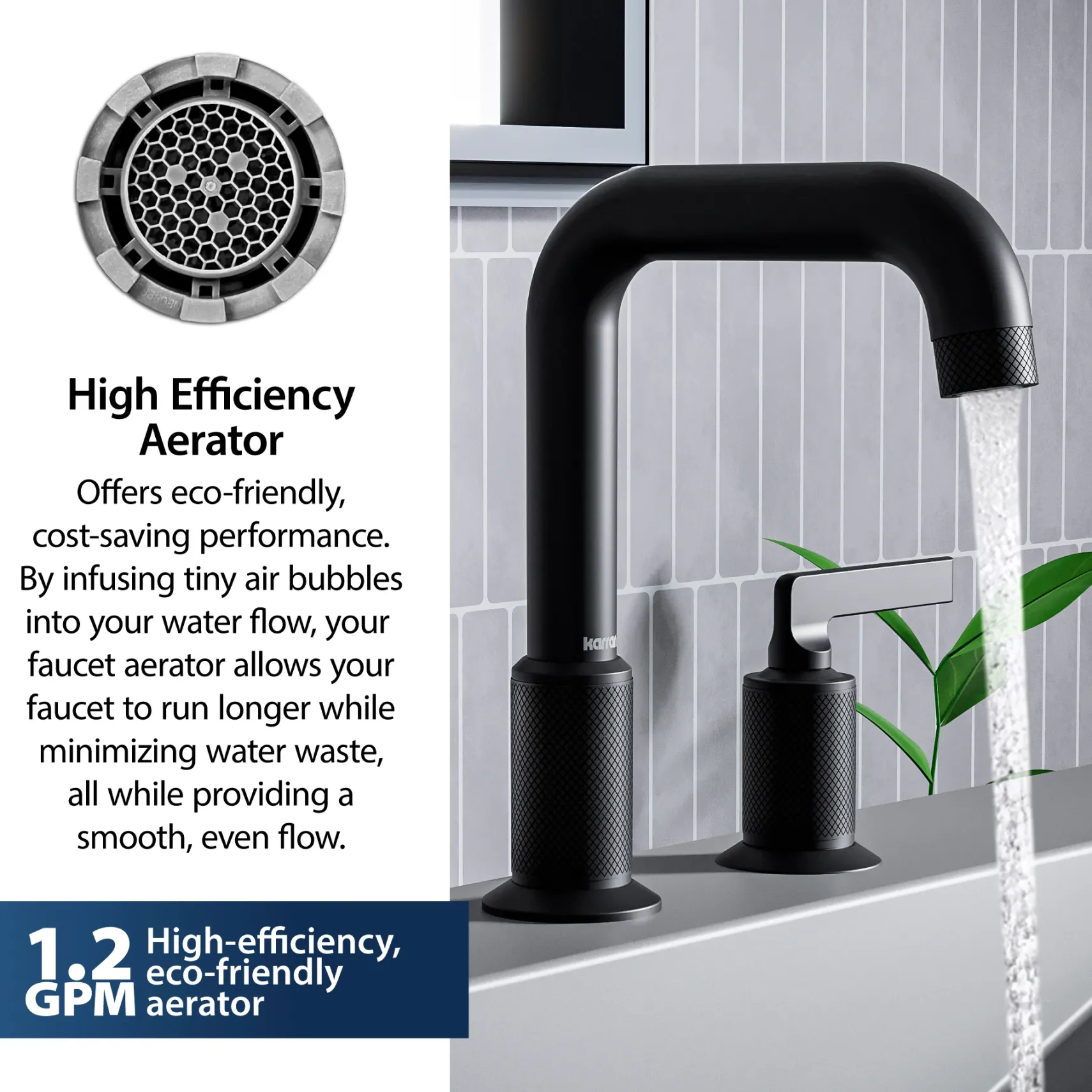 Karran Gillingham 1.2 GPM Double Lever Handle Lead-free Brass ADA Bathroom Faucet, Widespread, Matte Black, KBF534MB