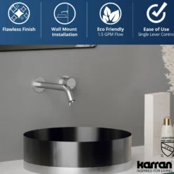 Karran Grantham 1.5 GPM Single Lever Handle Lead-free Brass ADA Bathroom Faucet, Wall Mounted, Stainless Steel, KBF610SS