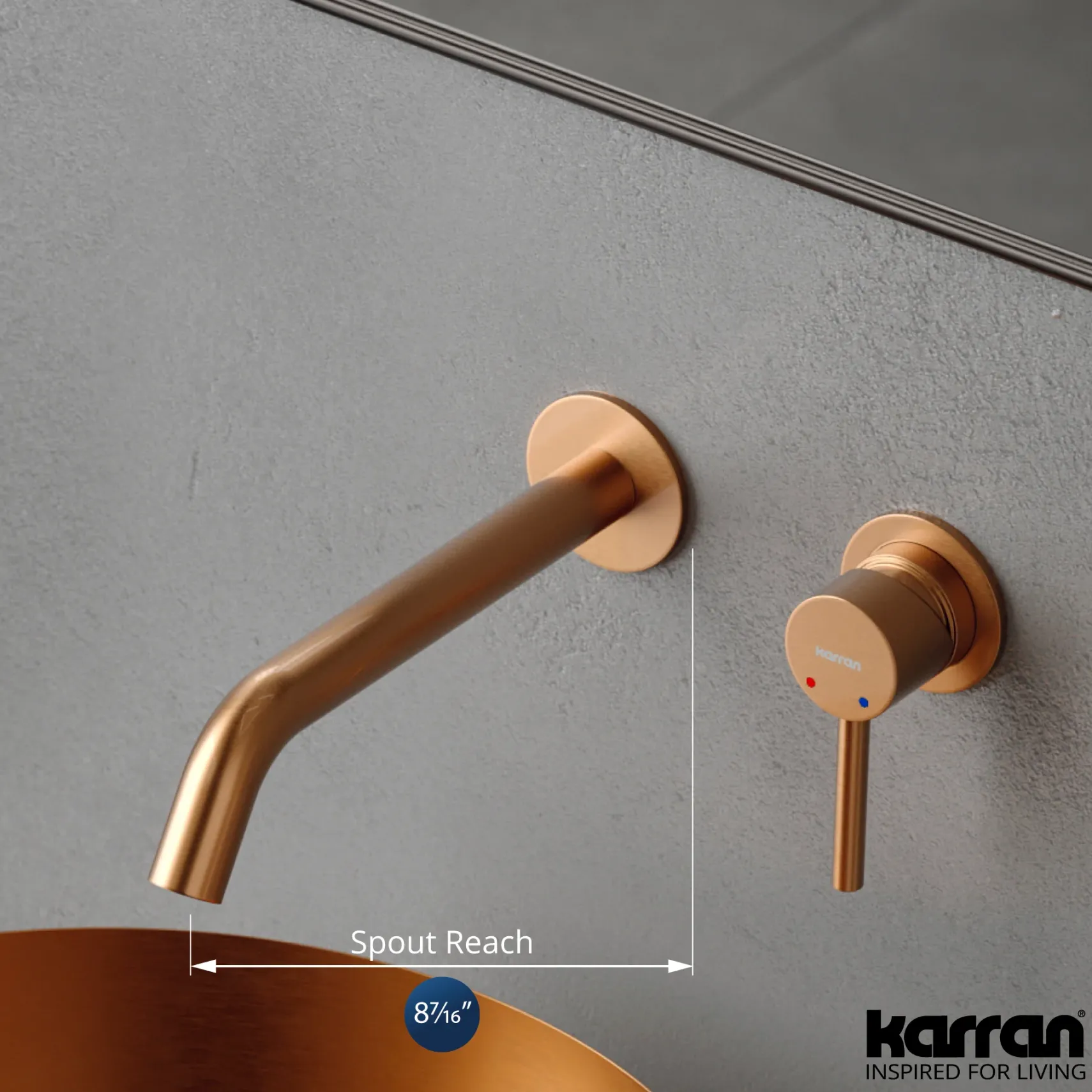 Karran Grantham 1.5 GPM Single Lever Handle Lead-free Brass ADA Bathroom Faucet, Wall Mounted, Brushed Copper, KBF610BC