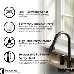 Karran Hillwood 1.8 GPM Single Lever Handle Lead-free Brass ADA Kitchen Faucet, Pull-Down Kitchen, Matte Black, KKF260MB