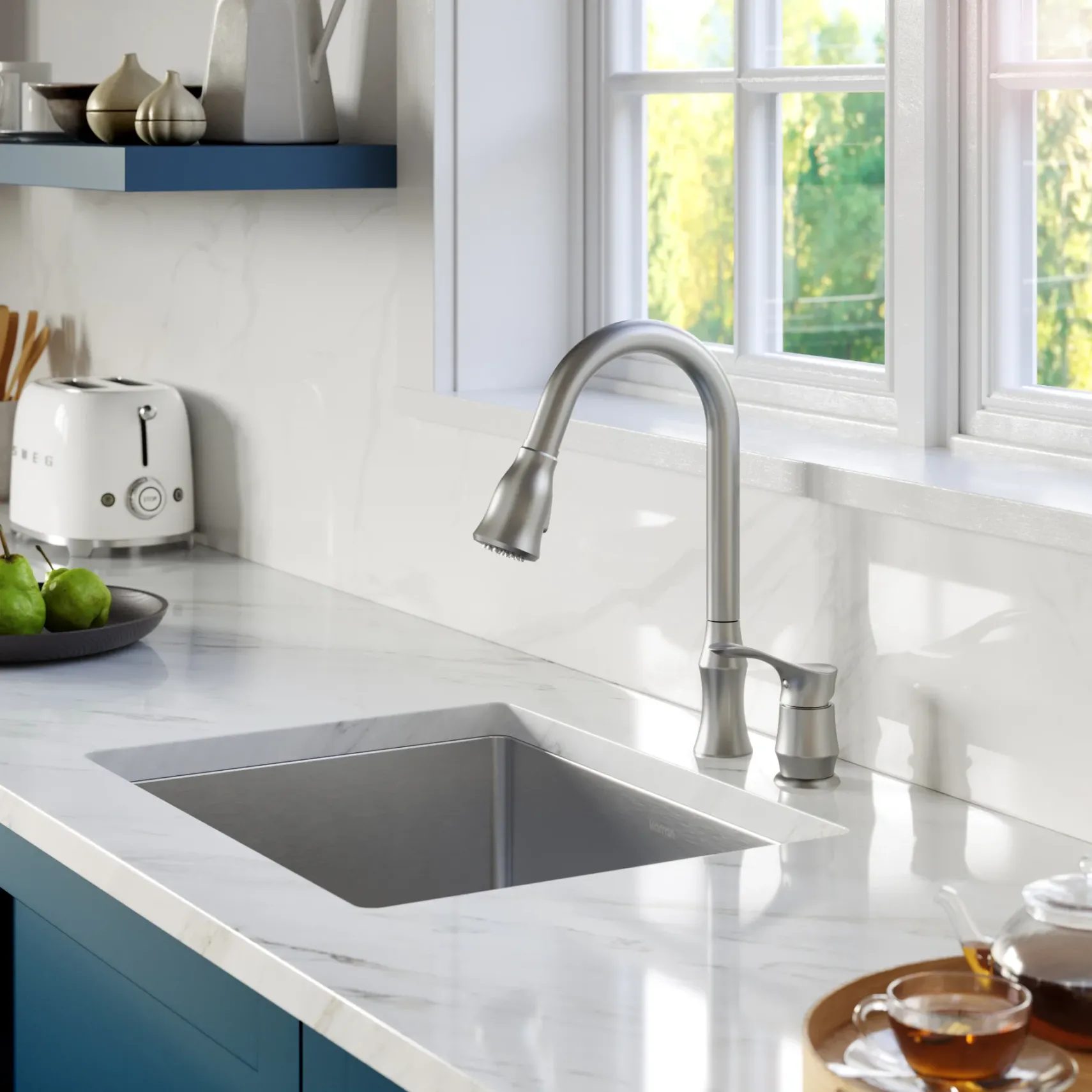 Karran Hillwood 1.8 GPM Single Lever Handle Lead-free Brass ADA Kitchen Faucet, Pull-Down Kitchen, Stainless Steel, KKF260SD25SS
