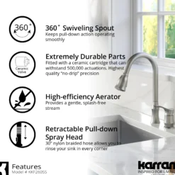 Karran Hillwood 1.8 GPM Single Lever Handle Lead-free Brass ADA Kitchen Faucet, Pull-Down Kitchen, Stainless Steel, KKF260SD25SS