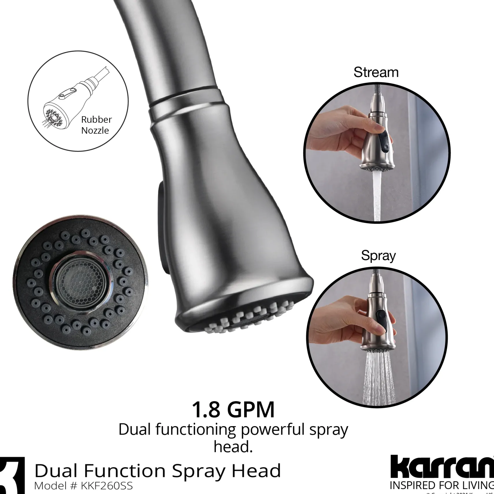 Karran Hillwood 1.8 GPM Single Lever Handle Lead-free Brass ADA Kitchen Faucet, Pull-Down Kitchen, Stainless Steel, KKF260SD25SS