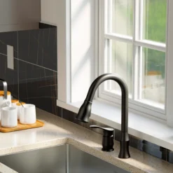 Karran Hillwood 1.8 GPM Single Lever Handle Lead-free Brass ADA Kitchen Faucet, Pull-Down Kitchen, Matte Black, KKF260SD25MB