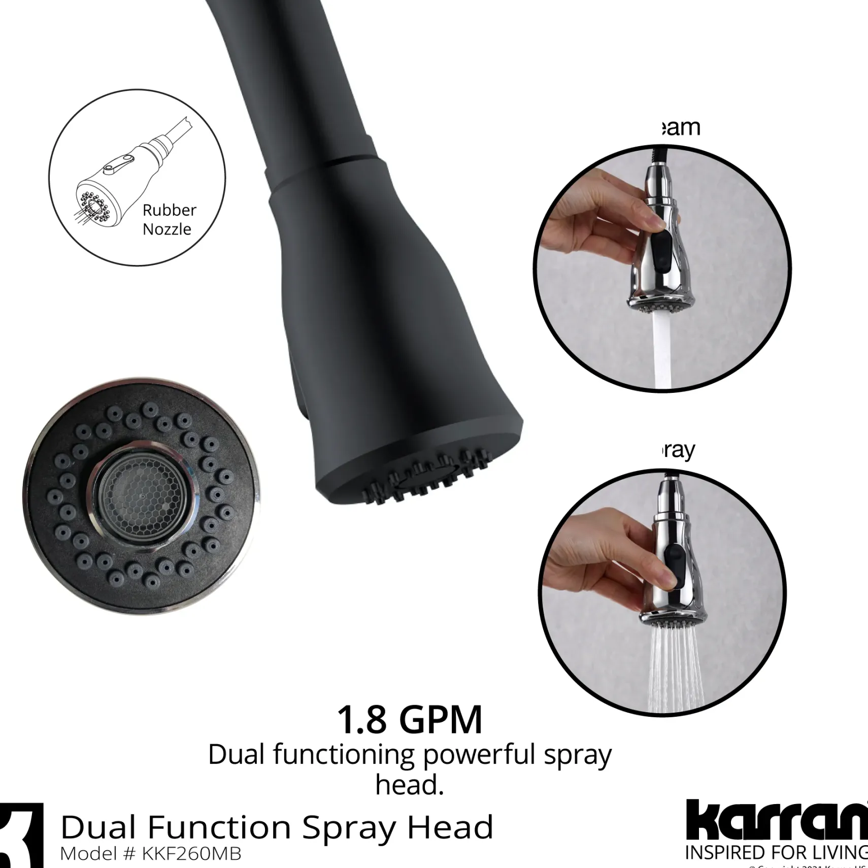 Karran Hillwood 1.8 GPM Single Lever Handle Lead-free Brass ADA Kitchen Faucet, Pull-Down Kitchen, Matte Black, KKF260SD25MB