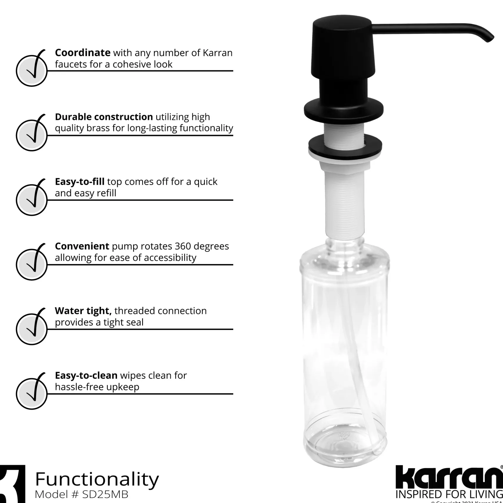 Karran Hillwood 1.8 GPM Single Lever Handle Lead-free Brass ADA Kitchen Faucet, Pull-Down Kitchen, Matte Black, KKF260SD25MB