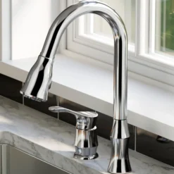 Karran Hillwood 1.8 GPM Single Lever Handle Lead-free Brass ADA Kitchen Faucet, Pull-Down Kitchen, Chrome, KKF260SD25C