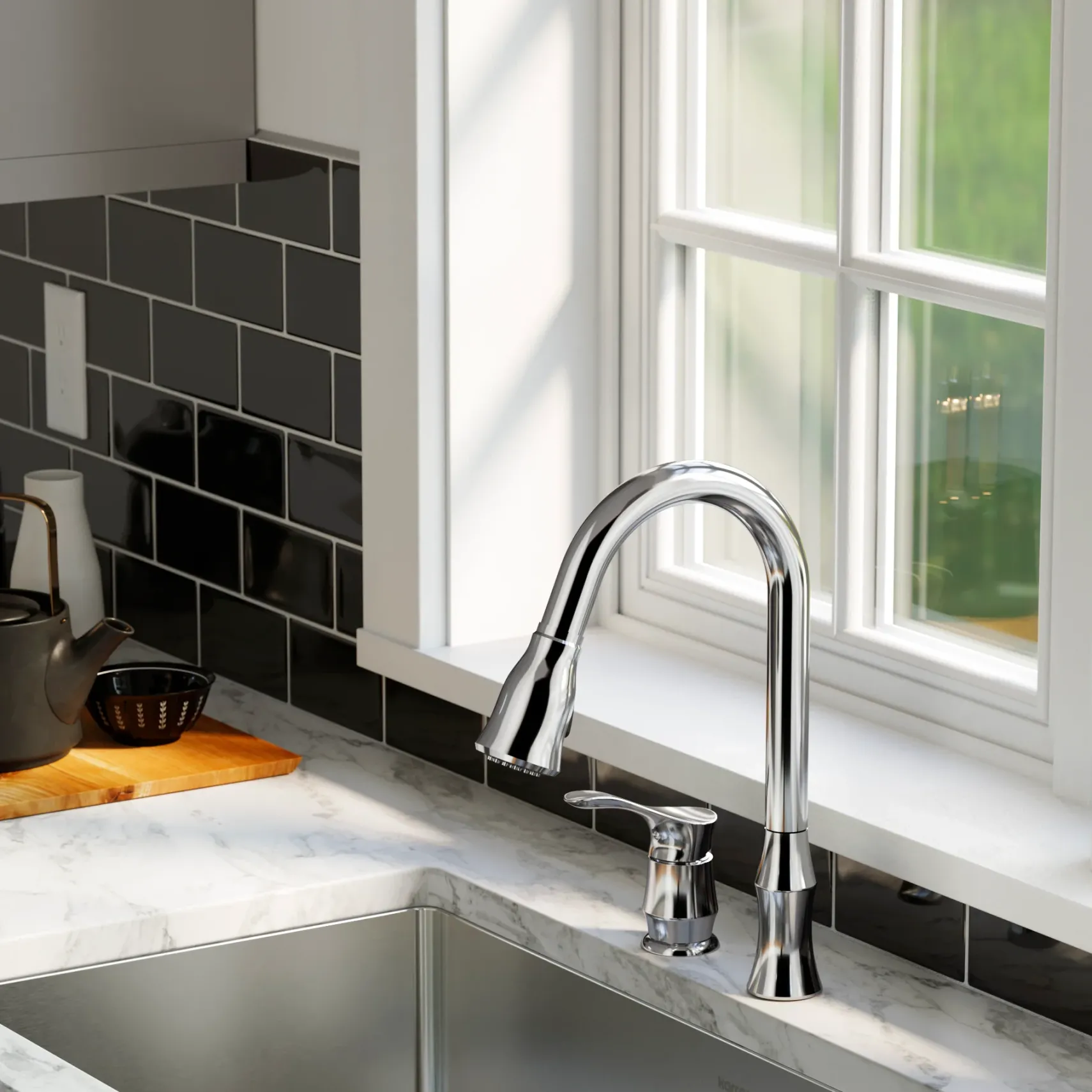 Karran Hillwood 1.8 GPM Single Lever Handle Lead-free Brass ADA Kitchen Faucet, Pull-Down Kitchen, Chrome, KKF260SD25C