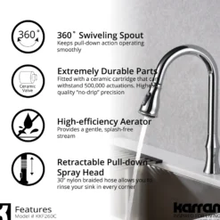 Karran Hillwood 1.8 GPM Single Lever Handle Lead-free Brass ADA Kitchen Faucet, Pull-Down Kitchen, Chrome, KKF260SD25C