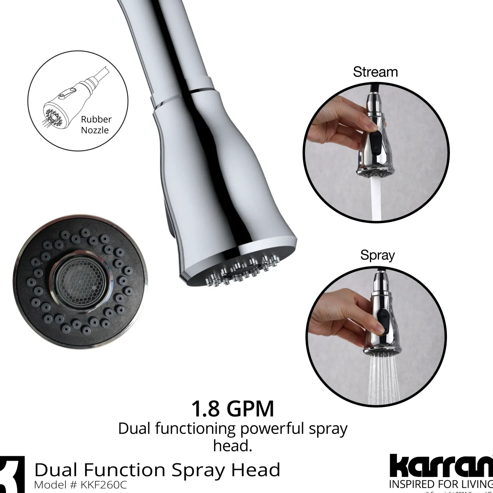 Karran Hillwood 1.8 GPM Single Lever Handle Lead-free Brass ADA Kitchen Faucet, Pull-Down Kitchen, Chrome, KKF260SD25C