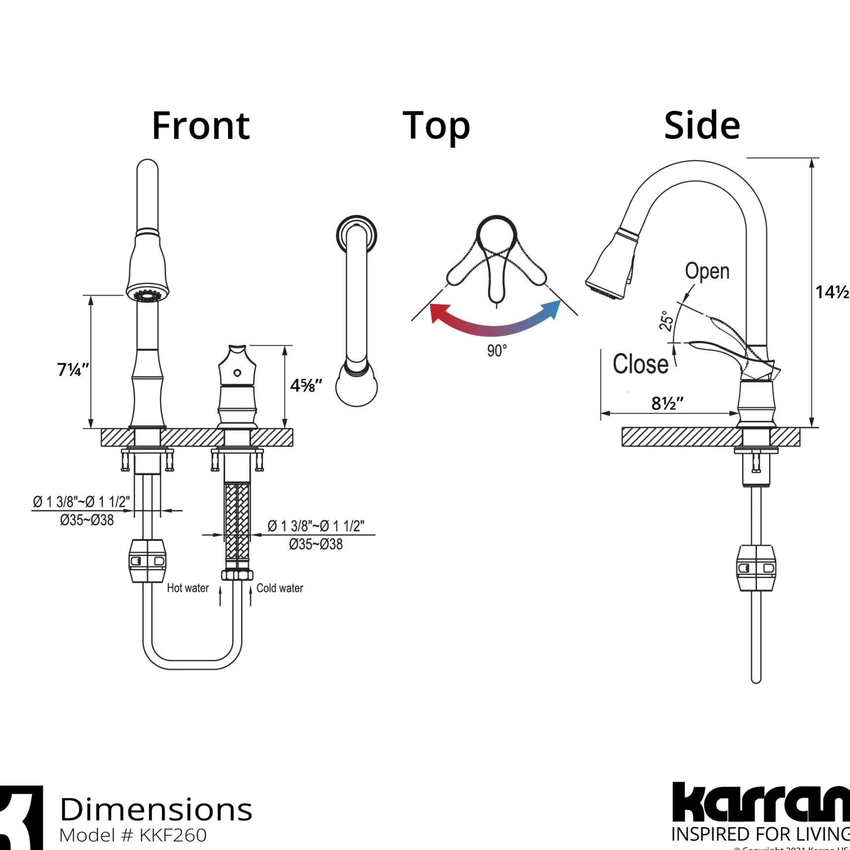 Karran Hillwood 1.8 GPM Single Lever Handle Lead-free Brass ADA Kitchen Faucet, Pull-Down Kitchen, Chrome, KKF260SD25C
