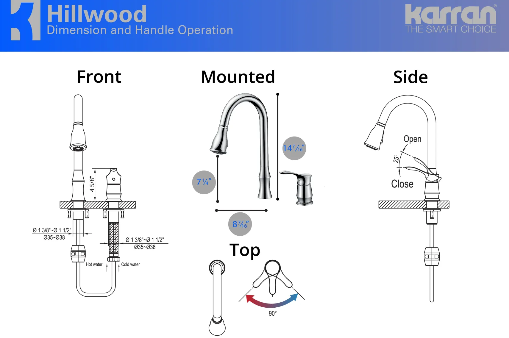 Karran Hillwood Single Lever Handle Lead-free Brass ADA Kitchen Faucet, Pull Down, Chrome, KKF260C
