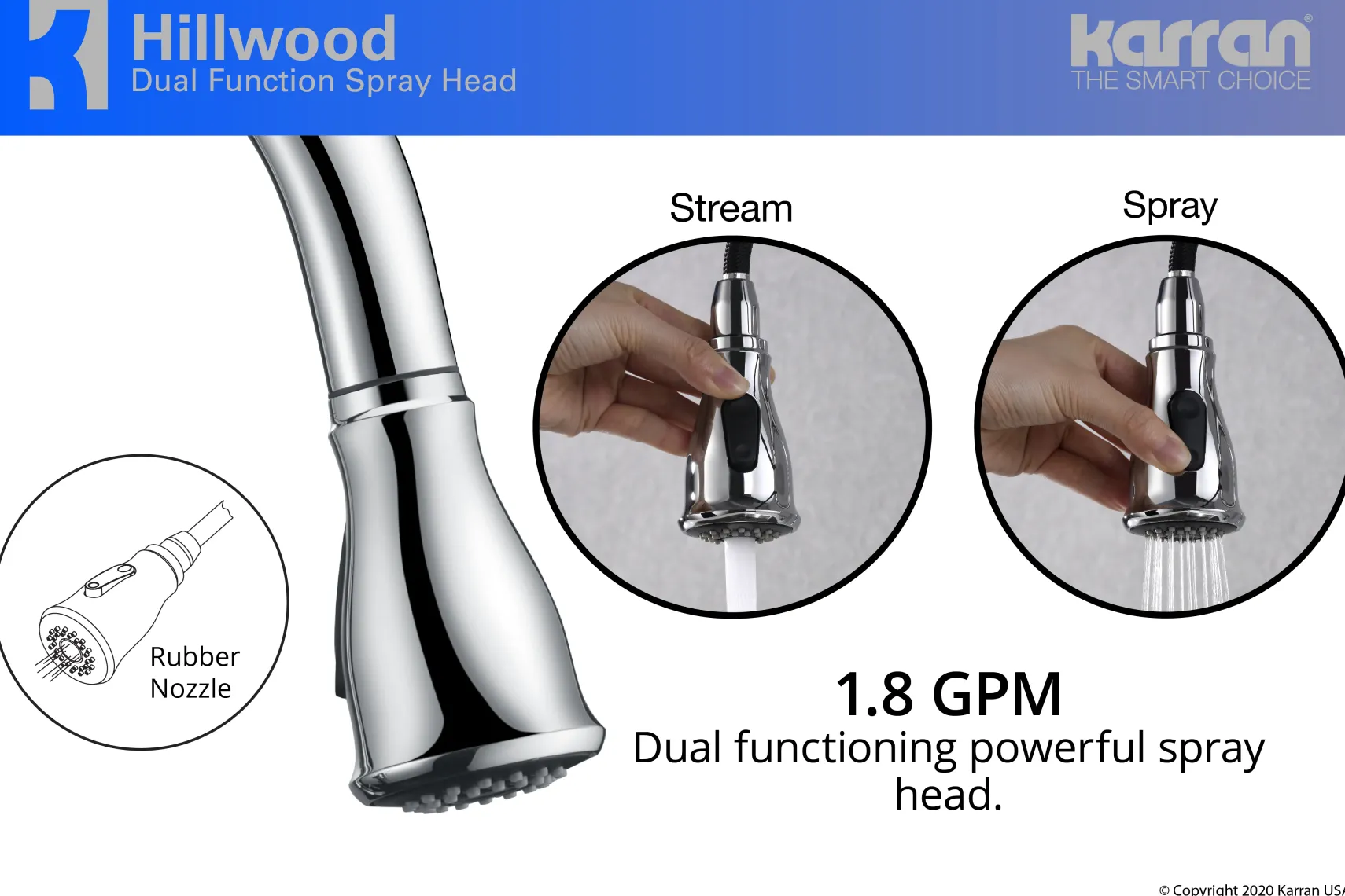 Karran Hillwood Single Lever Handle Lead-free Brass ADA Kitchen Faucet, Pull Down, Chrome, KKF260C