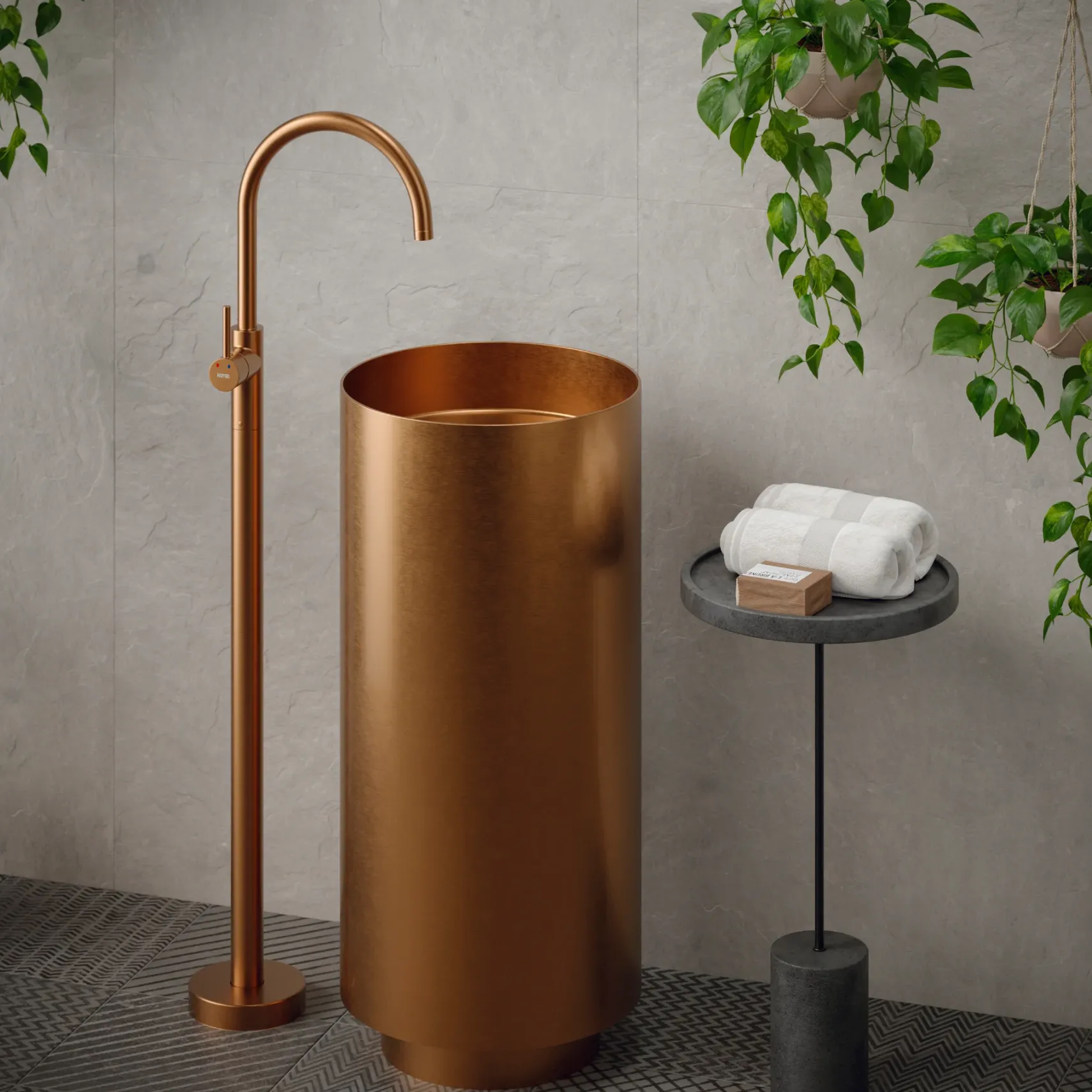 Karran Howick 1.5 GPM Single Lever Handle Lead-free Brass Bathroom Faucet, Freestanding Floor Mounted, Brushed Copper, KBF650BC