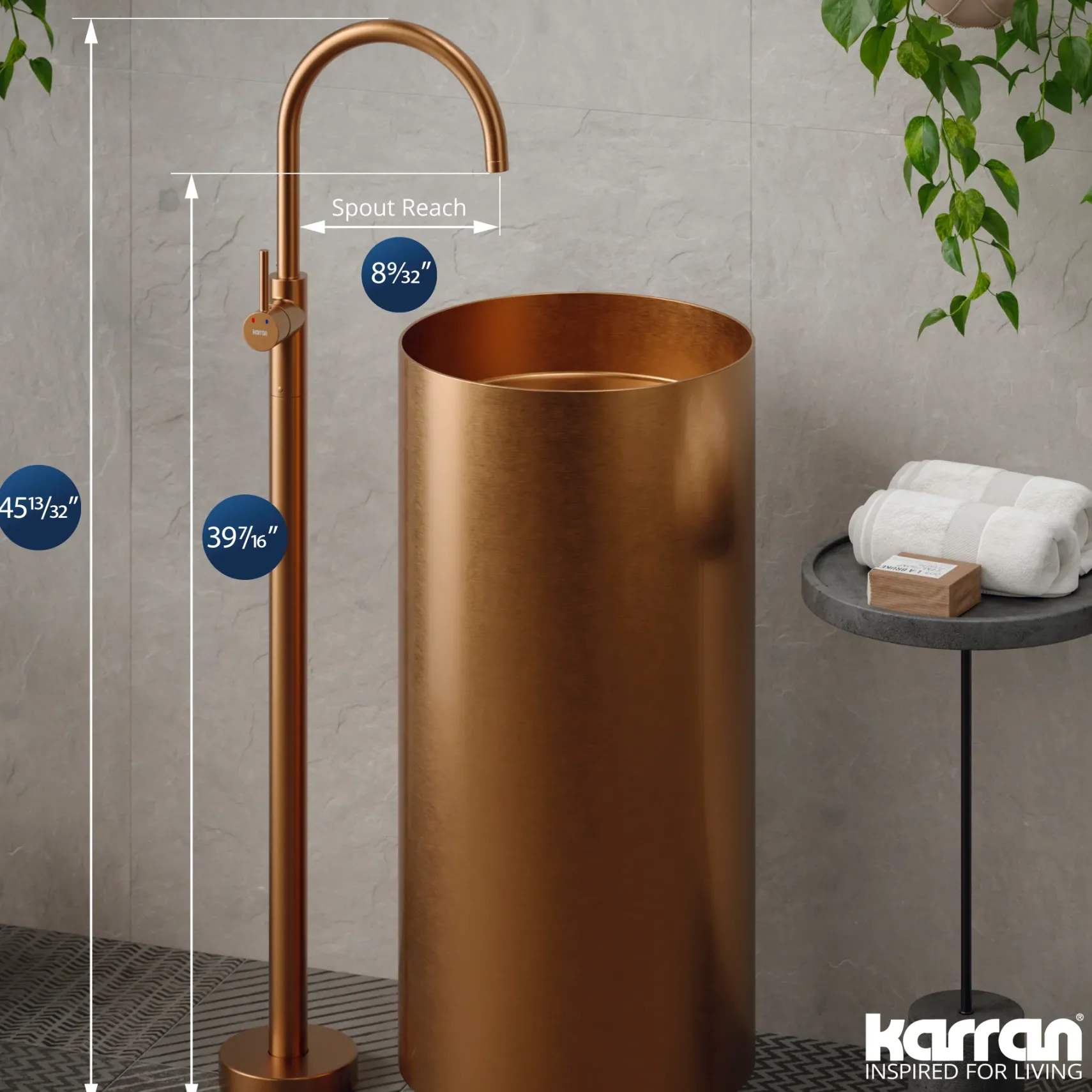 Karran Howick 1.5 GPM Single Lever Handle Lead-free Brass Bathroom Faucet, Freestanding Floor Mounted, Brushed Copper, KBF650BC