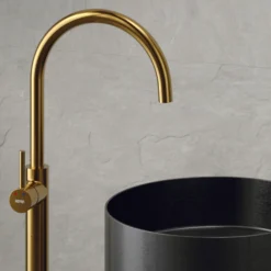 Karran Howick 1.5 GPM Single Lever Handle Lead-free Brass Bathroom Faucet, Freestanding Floor Mounted, Gold, KBF650G