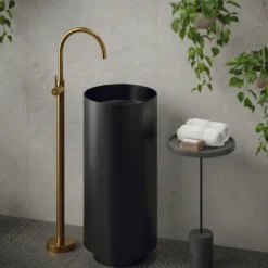 Karran Howick 1.5 GPM Single Lever Handle Lead-free Brass Bathroom Faucet, Freestanding Floor Mounted, Gold, KBF650G