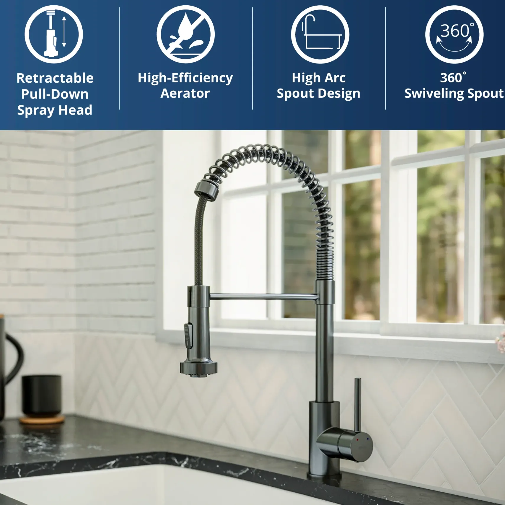 Karran Kadira 1.8 GPM Single Lever Handle Lead-free Brass ADA Kitchen Faucet, Pull-Down, Gunmetal Grey, KKF225GG