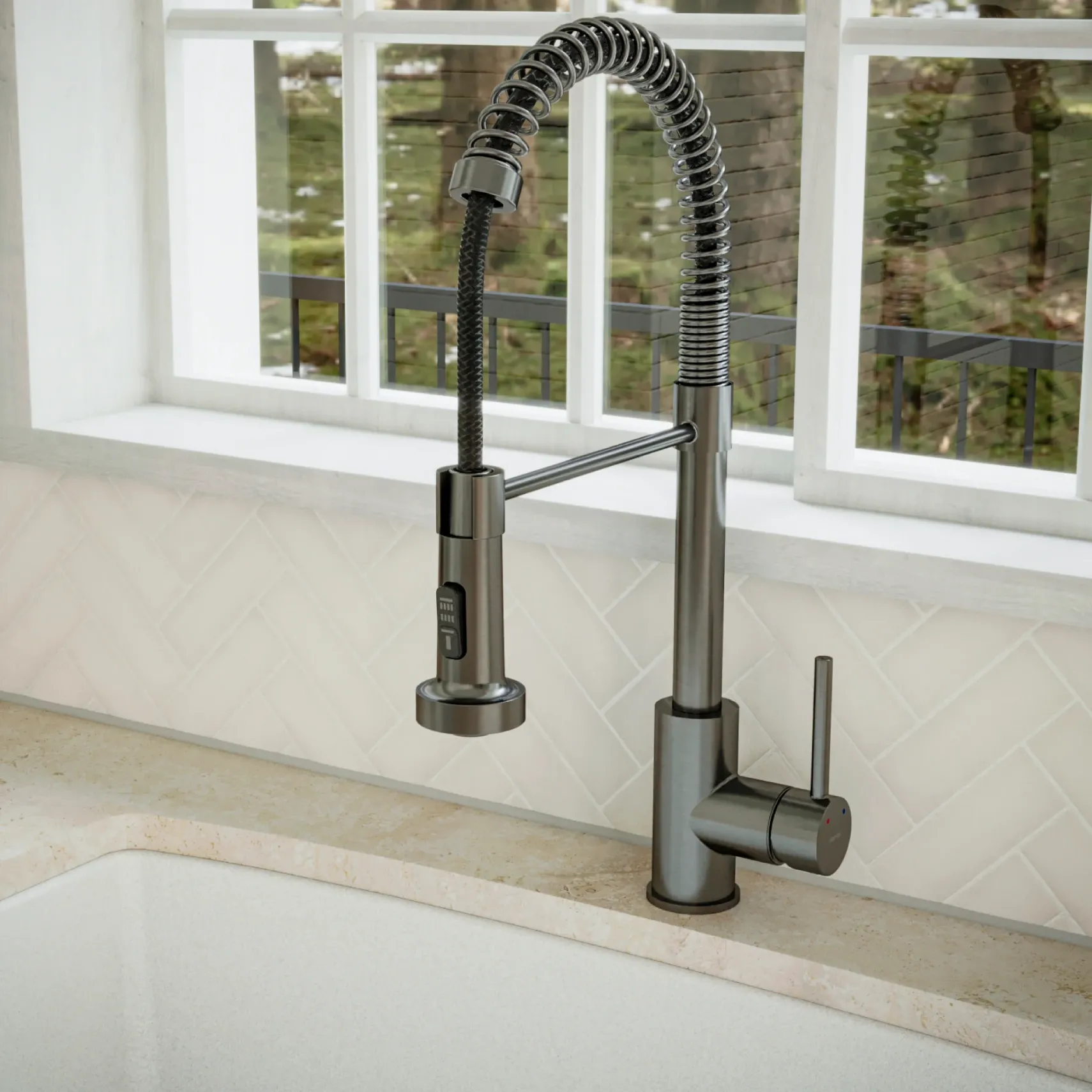 Karran Kadira 1.8 GPM Single Lever Handle Lead-free Brass ADA Kitchen Faucet, Pull-Down, Gunmetal Grey, KKF225GG