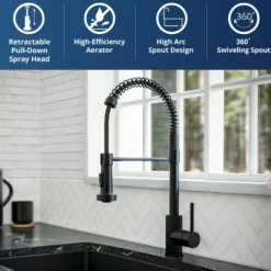 Karran Kadira 1.8 GPM Single Lever Handle Lead-free Brass ADA Kitchen Faucet, Pull-Down, Matte Black, KKF225MB