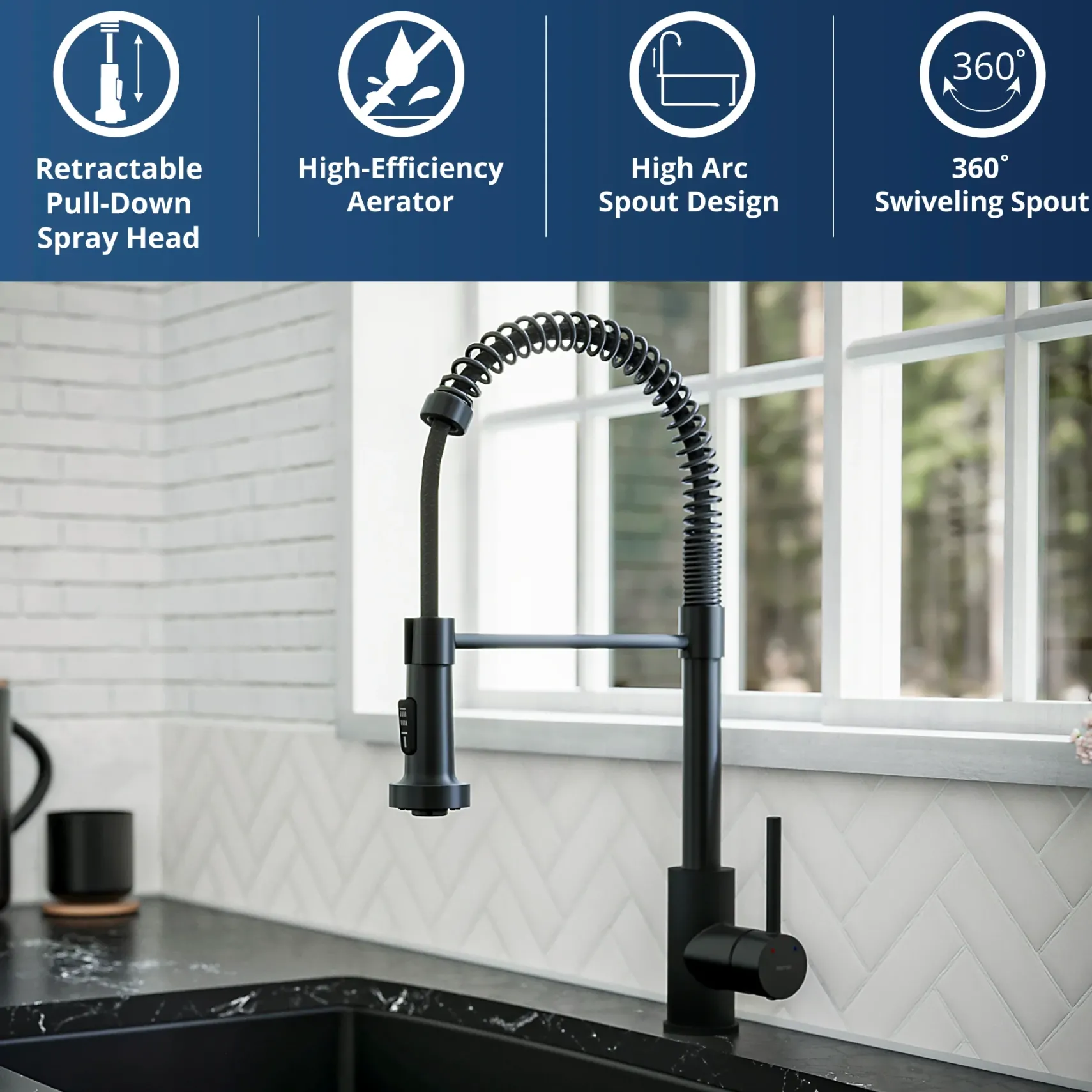Karran Kadira 1.8 GPM Single Lever Handle Lead-free Brass ADA Kitchen Faucet, Pull-Down, Matte Black, KKF225MB