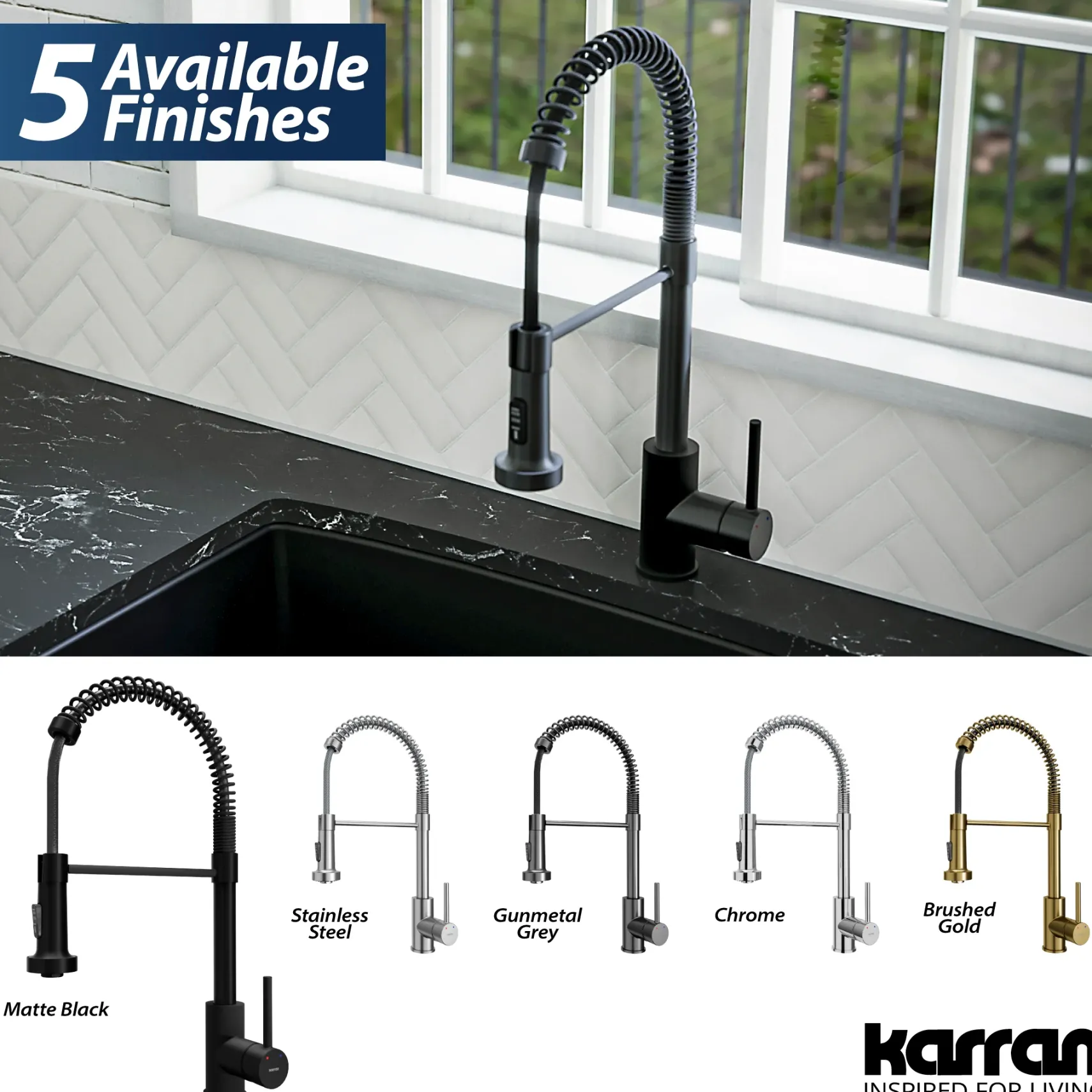 Karran Kadira 1.8 GPM Single Lever Handle Lead-free Brass ADA Kitchen Faucet, Pull-Down, Matte Black, KKF225MB