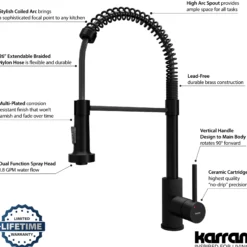 Karran Kadira 1.8 GPM Single Lever Handle Lead-free Brass ADA Kitchen Faucet, Pull-Down, Matte Black, KKF225MB