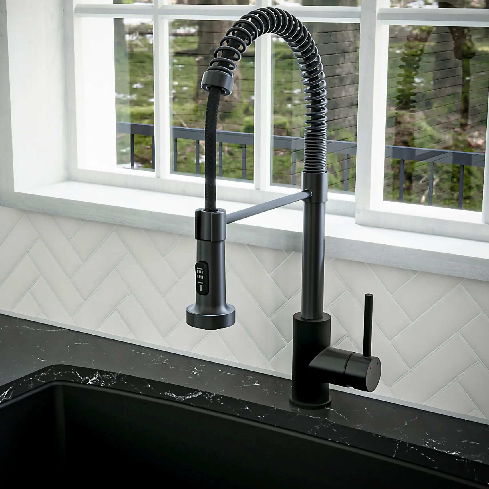 Karran Kadira 1.8 GPM Single Lever Handle Lead-free Brass ADA Kitchen Faucet, Pull-Down, Matte Black, KKF225MB