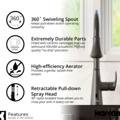 Karran Kadoma 1.8 GPM Single Lever Handle Touchless ADA Kitchen Faucet, Pull-Down Kitchen, Gunmetal Grey, KKF340GG