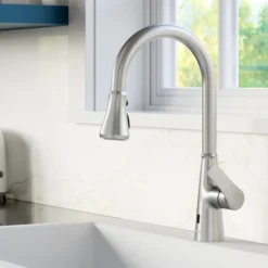 Karran Kadoma 1.8 GPM Single Lever Handle Touchless ADA Kitchen Faucet, Pull-Down Kitchen, Stainless Steel, KKF340SS