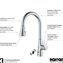 Karran Kadoma 1.8 GPM Single Lever Handle Touchless ADA Kitchen Faucet, Pull-Down Kitchen, Stainless Steel, KKF340SS