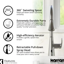 Karran Kadoma 1.8 GPM Single Lever Handle Touchless ADA Kitchen Faucet, Pull-Down Kitchen, Stainless Steel, KKF340SS