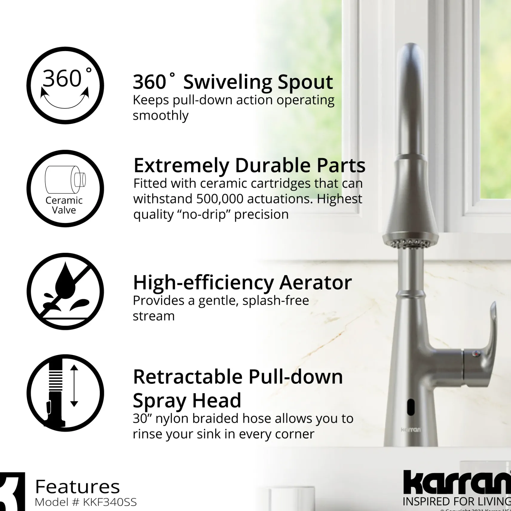 Karran Kadoma 1.8 GPM Single Lever Handle Touchless ADA Kitchen Faucet, Pull-Down Kitchen, Stainless Steel, KKF340SS