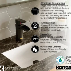 Karran Kassel 1.2 GPM Single Lever Handle Lead-free Brass ADA Bathroom Faucet, Basin, Matte Black, KBF440MB