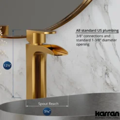 Karran Kassel 1.2 GPM Single Lever Handle Lead-free Brass ADA Bathroom Faucet, Vessel, Gold, KBF442G