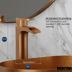Karran Kassel 1.2 GPM Single Lever Handle Lead-free Brass ADA Bathroom Faucet, Vessel, Brushed Copper, KBF442BC