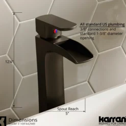 Karran Kassel 1.2 GPM Single Lever Handle Lead-free Brass ADA Bathroom Faucet, Vessel, Matte Black, KBF442MB