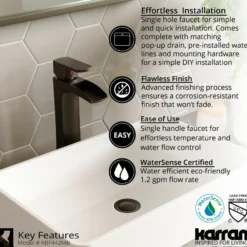 Karran Kassel 1.2 GPM Single Lever Handle Lead-free Brass ADA Bathroom Faucet, Vessel, Matte Black, KBF442MB