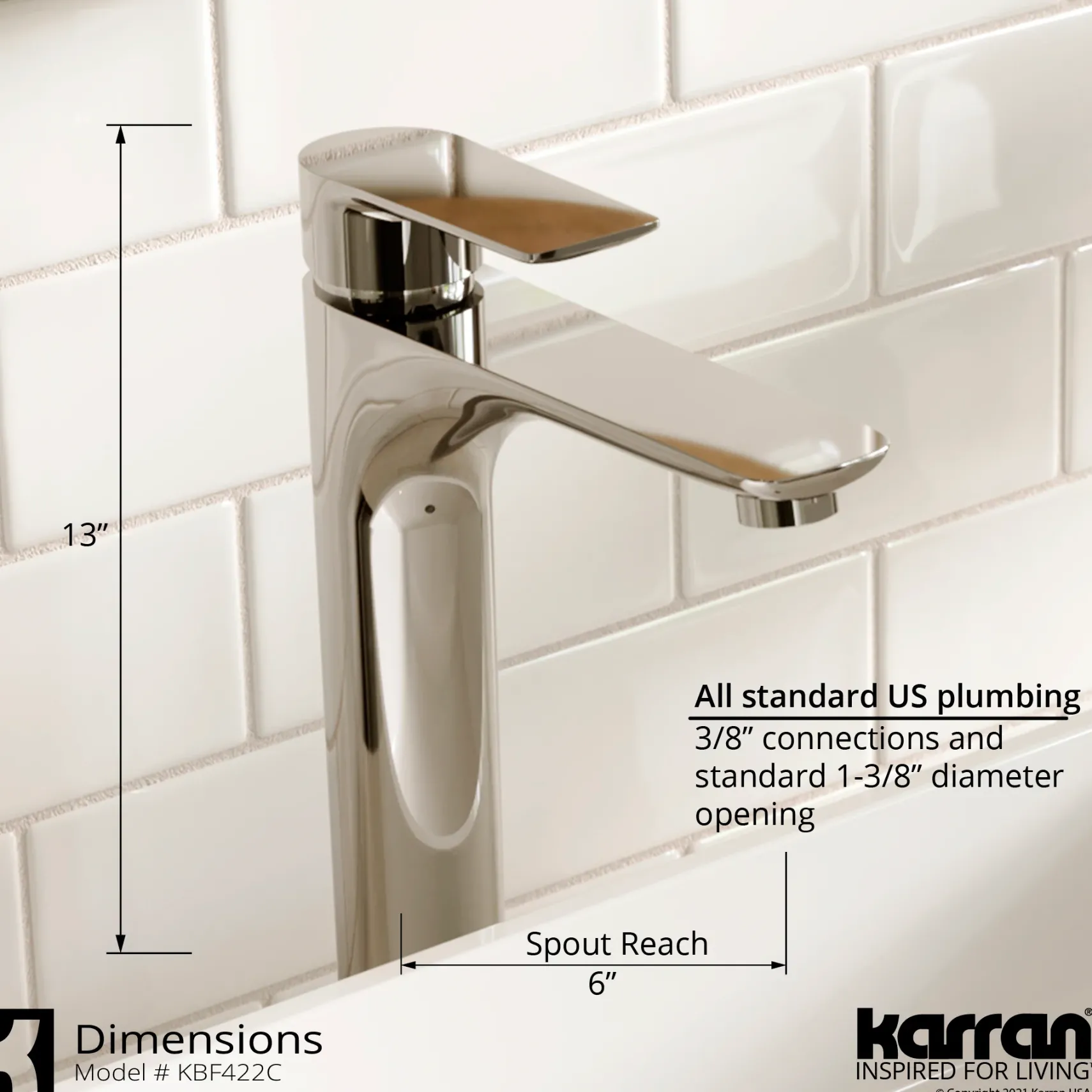 Karran Kayes 1.2 GPM Single Lever Handle Lead-free Brass ADA Bathroom Faucet, Vessel, Chrome, KBF422C